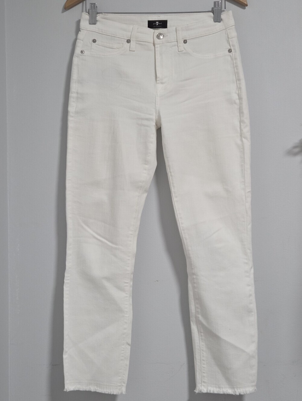7 For All Mankind Women's White High-Rise Straight Jeans